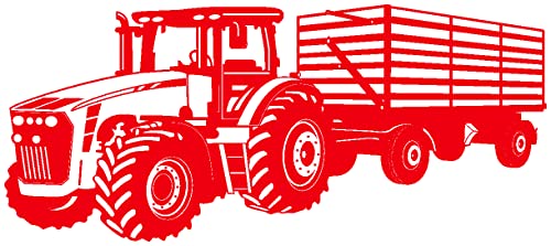 Samunshi® Wandtattoo Traktor mit Anhänger Trecker Kinderzimmer Kinder Wandaufkleber 100 x 42cm hellrot von Samunshi