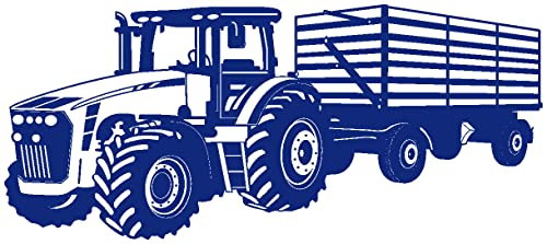 Samunshi® Wandtattoo Traktor mit Anhänger Trecker Kinderzimmer Kinder Wandaufkleber 200 x 84cm königsblau von Samunshi