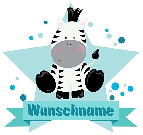 Samunshi® Zebra Wandtattoo Türschild mit Name personalisierbar Kinderzimmer Türaufkleber Baby Wandaufkleber - 40x35cm mehrfarbig von Samunshi