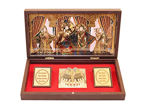 Samyuktha 24 Karat vergoldeter Bilderrahmen Radhe Krishna mit Charan Paduka Box für Heimdekoration, Hare Krishna Holz Momento Geschenk, Rückgabe Geschenk für Hochzeit Samyuktha 24 Karat vergoldeter Bilderrahmen Radhe Krishna mit Charan Paduka Box für Heimdekoration, Hare Krishna Holz Momento Geschenk, Rückgabe Geschenk für Hochzeit von Samyuktha