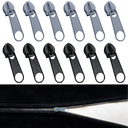 SanFu Reißverschluss Reparaturset, 12Pcs Reißverschluss Zipper Nr. 5, Zipper für Reißverschluss Ersatz, Durable Metall, für Jacken, Mäntel, Röcke, Kleider, Universell(Schwarz, Grau) von SanFu