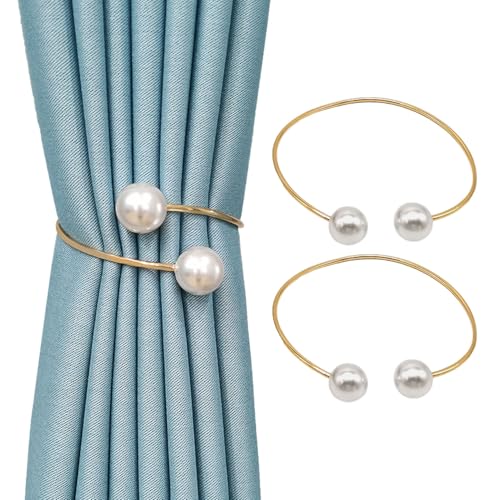 SanKristo 2 Stück Vorhang Raffhalter Clips, Moderne Perle Vorhang Gardinenhalter, 360°Drehbare Kreis Vorhang Halter Schnallen, Ohne Bohren Verstellbare Vorhang Halter für Haus, Gold SanKristo 2 Stück Vorhang Raffhalter Clips, Moderne Perle Vorhang Gardinenhalter, 360°Drehbare Kreis Vorhang Halter Schnallen, Ohne Bohren Verstellbare Vorhang Halter für Haus, Gold von SanKristo