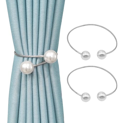 SanKristo 2 Stück Vorhang Raffhalter Clips, Moderne Perle Vorhang Gardinenhalter, 360°Drehbare Kreis Vorhang Halter Schnallen, Ohne Bohren Verstellbare Vorhang Halter für Haus, Silber SanKristo 2 Stück Vorhang Raffhalter Clips, Moderne Perle Vorhang Gardinenhalter, 360°Drehbare Kreis Vorhang Halter Schnallen, Ohne Bohren Verstellbare Vorhang Halter für Haus, Silber von SanKristo