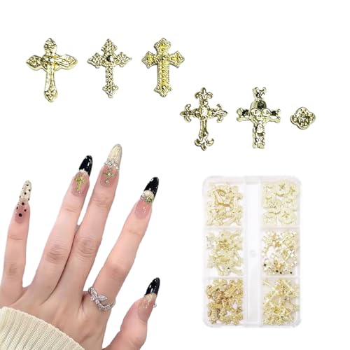 SanKristo 60 Stück Nagel Charms Nägel Zubehör 3D Kreuz Goldene Steine Glitzersteine Nails Gems Nagelsteine DIY Nail Art Dekorationen Schmuck Nagelschmuck Charms Y2K Strasssteine von SanKristo