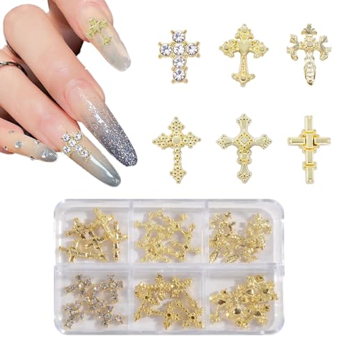 SanKristo 60 Stück Nagel Charms Nägel Zubehör - 3D Kreuz Goldene Steine Glitzersteine in Nails Gems Nagelsteine - DIY Nail Art Dekorationen für Schmuck Nagelschmuck Charms Y2K Strasssteine von SanKristo