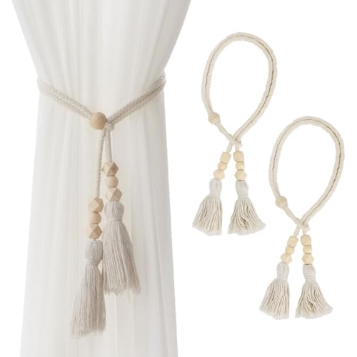 SanKristo Vorhang Raffhalter 2 Stück, Ohne Stanzen Einstellbare Länge Handgeflochtenes Seil Zwei Bindungsarten, Boho Abnehmbare Holzwürfel Dekoration Vorhang Krawatten-Rücken Gardinen Zubehör Beige SanKristo Vorhang Raffhalter 2 Stück, Ohne Stanzen Einstellbare Länge Handgeflochtenes Seil Zwei Bindungsarten, Boho Abnehmbare Holzwürfel Dekoration Vorhang Krawatten-Rücken Gardinen Zubehör Beige von SanKristo