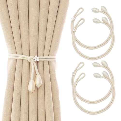 SanKristo Vorhang Raffhalter 4 Stück, Ohne Stanzen Einstellbare Länge mit Doppelt Gewebte Kugel, Kleine Blume Dekoration Vorhang Krawatten-Rücken Gardinen Zubehör Beige SanKristo Vorhang Raffhalter 4 Stück, Ohne Stanzen Einstellbare Länge mit Doppelt Gewebte Kugel, Kleine Blume Dekoration Vorhang Krawatten-Rücken Gardinen Zubehör Beige von SanKristo