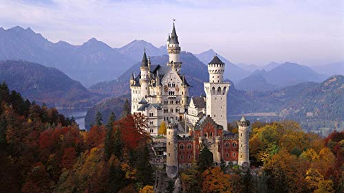 Schloss Neuschwanstein, Deutschland, DIY-5D-Diamantgemälde nach Zahlen, einzigartige Kits, Wanddekoration für Zuhause, Kristall-Strassstein-Wanddekoration, Kreuzstich, 40 x 50 cm von SanZez