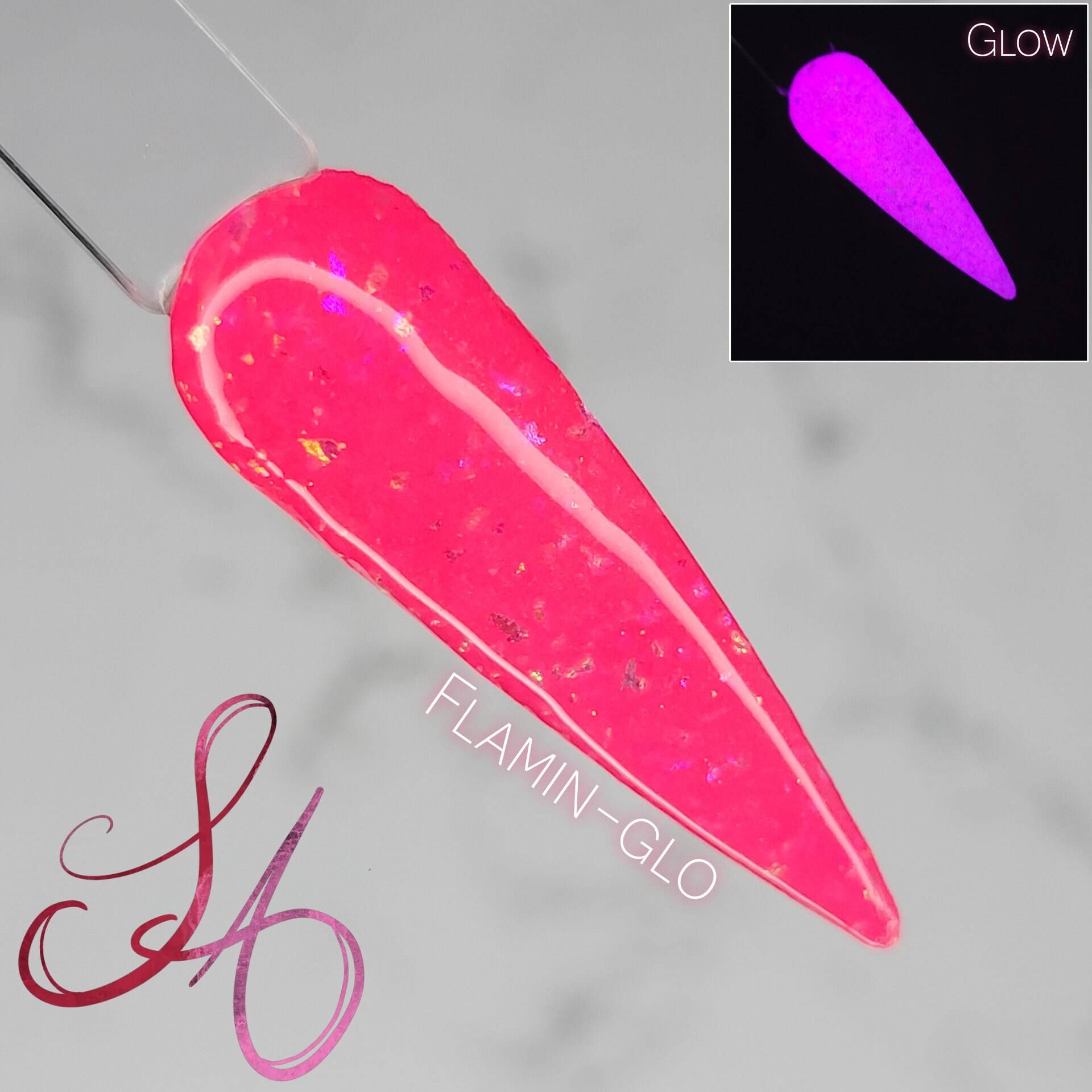 Flamin-Glo Neon Pink Glow in The Dark Flakie Dip Powder von SandADipPowders