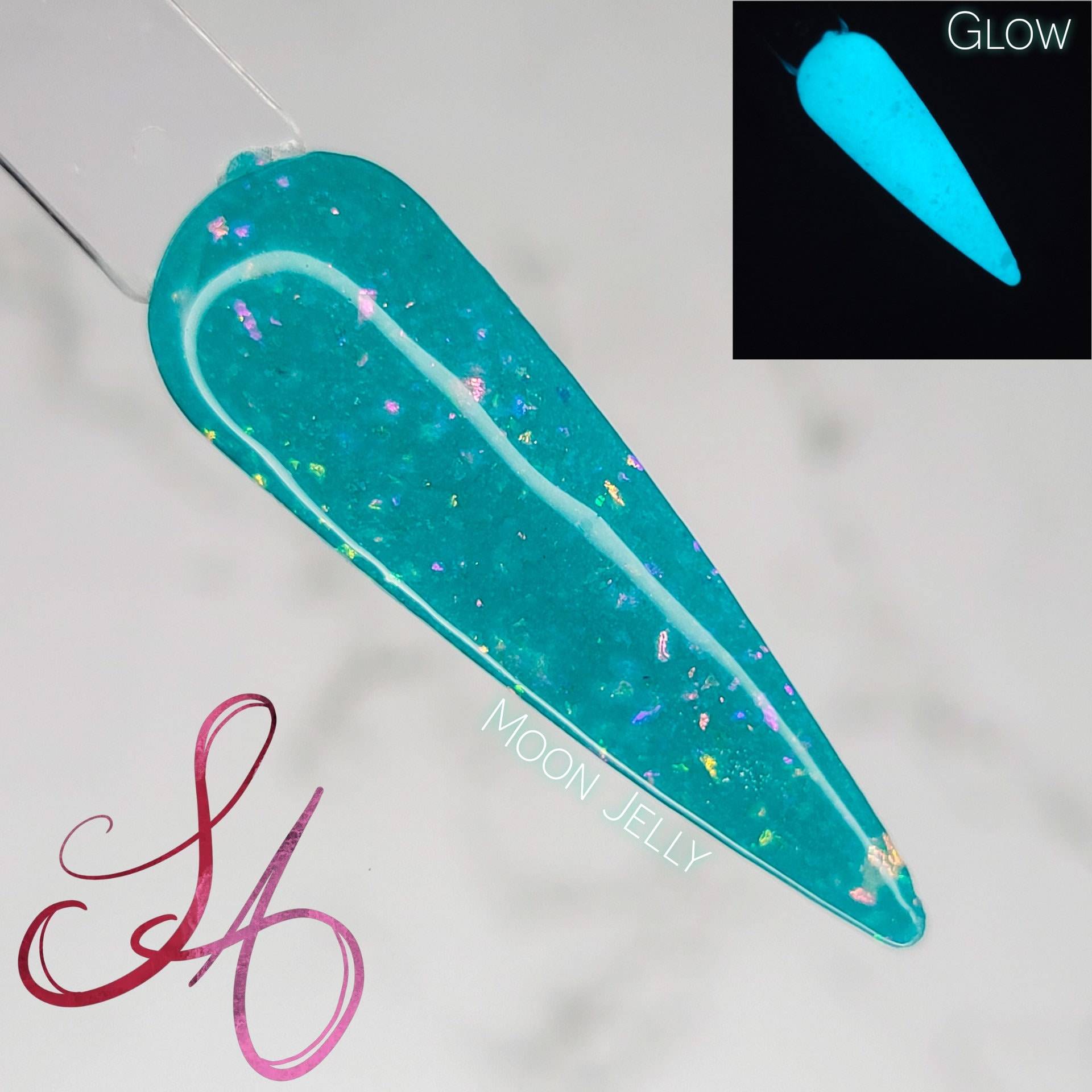 Moon Jelly Neon Teal Glow in The Dark Flakie Dip Powder von SandADipPowders