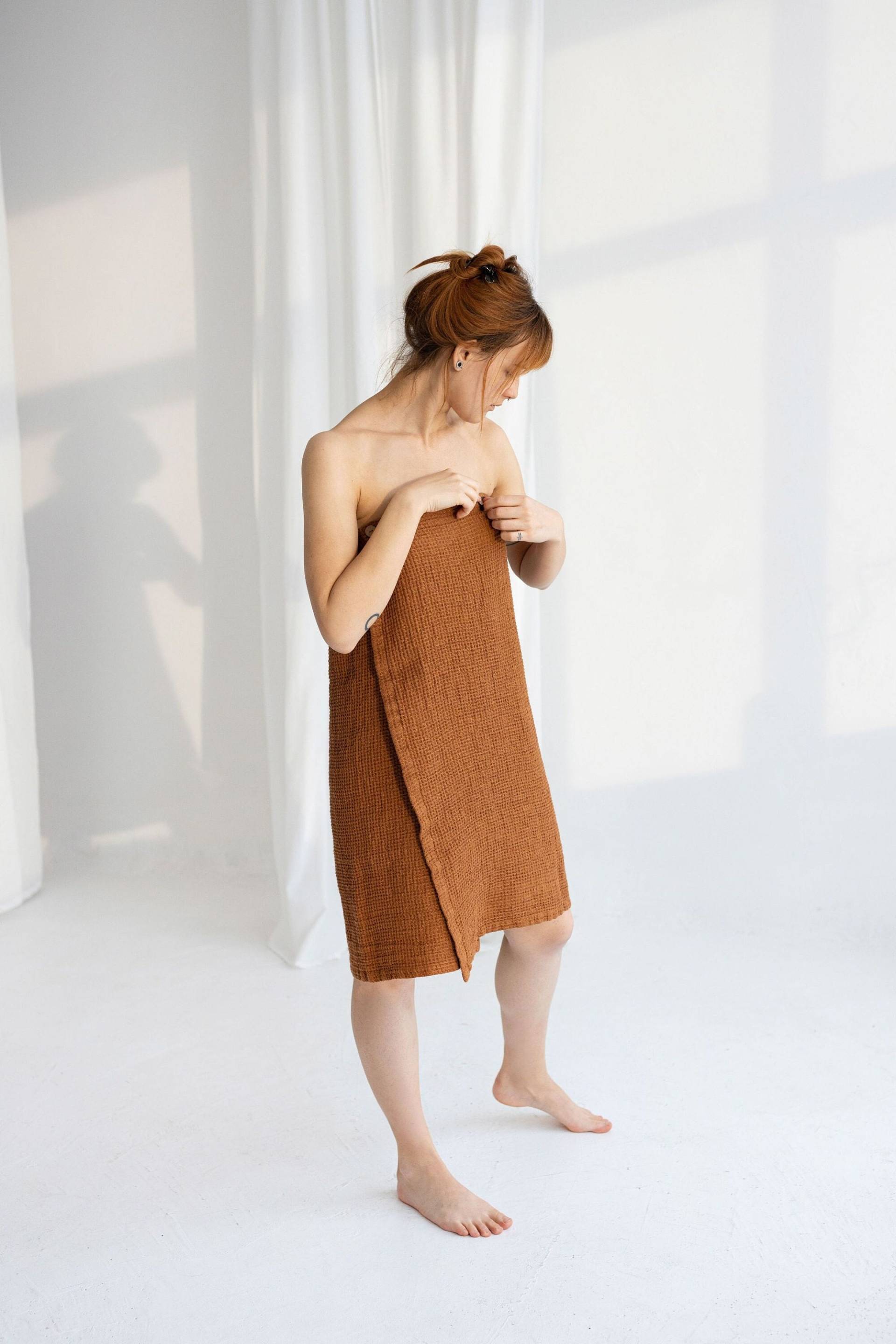 Zimt Leinen Frau Sauna Handtuch, 100% Rock, Spa Kleid, Frauen Wickeltuch, Waffel Bademode, Strand Wrap von SandSnowLinen