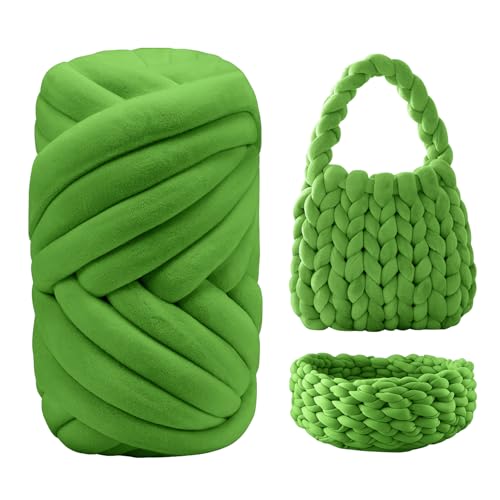 Sandiyago Armstricken Wolle, 500g Dicke Wolle Garn zum Handstricken, Chunky Yarn Schlauchgarn Häkelwolle, Dicke Garn zum Häkeln für Decken, Tasche, Körbe, DIY-Kunsthandwerk (Grün) von Sandiyago