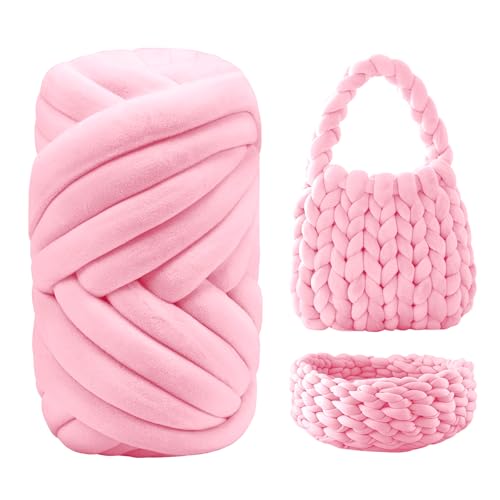 Sandiyago Armstricken Wolle, 500g Dicke Wolle Garn zum Handstricken, Chunky Yarn Schlauchgarn Häkelwolle, Dicke Garn zum Häkeln für Decken, Tasche, Körbe, DIY-Kunsthandwerk (Rosa) von Sandiyago