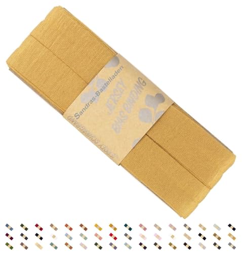 Sandras-Bastelladen Jersey Schrägband/Einfassband elastisch & gefalzt 3m x 20mm - 100% Viskose Senf von Sandras-Bastelladen