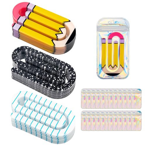 Jumbo-Büroklammern aus Acryl, 10,2 x 5,1 cm, 24 Stück Lehrer-Büroklammern mit 24 Geschenktüten, personalisierbare Büroklammern, Lesezeichen für Zuhause, Büro, Schulbedarf (Bleistift, Notizbuch von Sandure