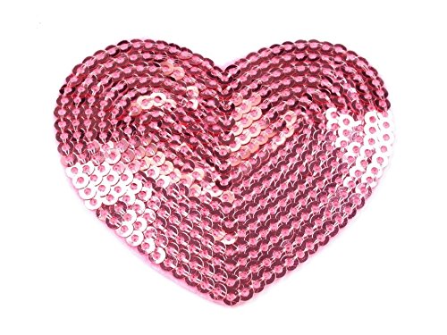 Paillettenherzen, Aufnäher, Aufbügler, Glitzerherz, Größe 55x60 mm (in vielen verschiedenen Farben) (Rosa) von Sandys Bastelkiste