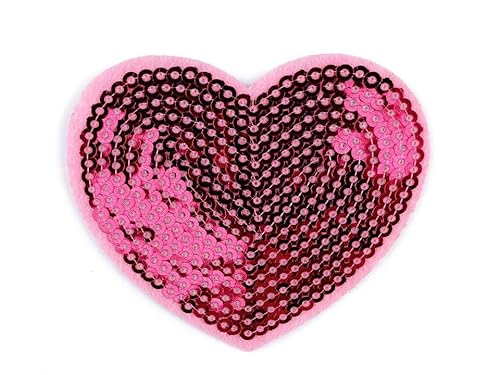 Paillettenherzen, Aufnäher, Aufbügler, Glitzerherz, Größe 55x60 mm (in vielen verschiedenen Farben) (pink) von Sandys Bastelkiste
