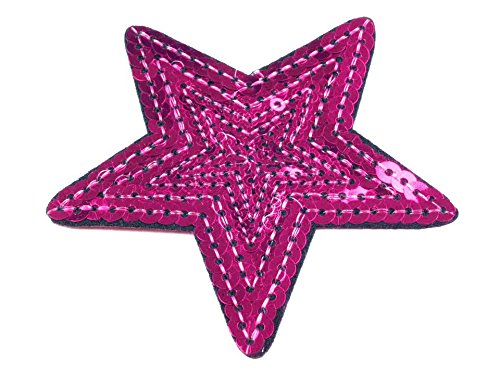 Paillettenstern, Aufnäher, Aufbügler, Glitzerstern 7cm, Pailletten, Karneval, Fasching (in vielen verschiedenen Farben) (Pink) von Sandys Bastelkiste
