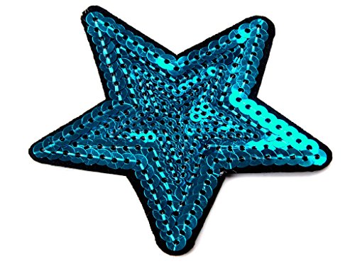 Sandys Bastelkiste Paillettenstern, Aufnäher, Aufbügler, Glitzerstern 7cm, Pailletten, Karneval, Fasching (Blau) von Sandys Bastelkiste