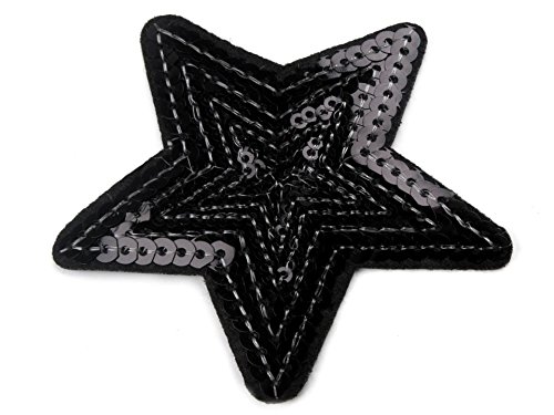 Paillettenstern, Aufnäher, Aufbügler, Glitzerstern 7cm, Pailletten, Karneval, Fasching (in vielen verschiedenen Farben) (Schwarz) von yaco