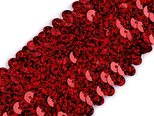 Sandys Bastelkiste Stoffe-Online-Shop Stretch-Pailletten, Paillettenband, Paillettenborte elastisch, mit Hologramm-Effekt in Gold, Silber, rot und blau erhältlich, Breite 45mm, VE: 1,0m (Rot) von Homry