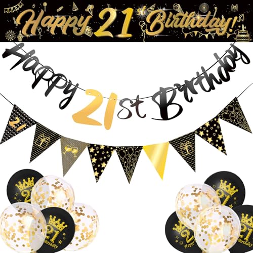 Sanerfa Geburtstag Dekorationen für Männer Schwarz Gold Happy Birthday Banner und Luftballons Set für Party von Sanerfa