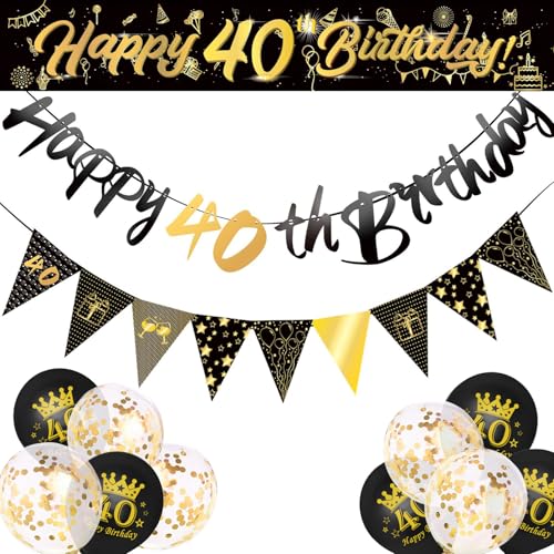 Sanerfa Geburtstag Dekorationen für Männer Schwarz Gold Happy Birthday Banner und Luftballons Set für Party von Sanerfa