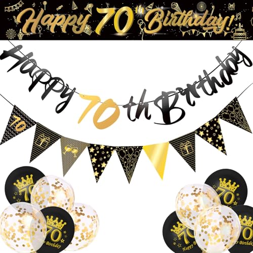 Sanerfa Geburtstag Dekorationen für Männer Schwarz Gold Happy Birthday Banner und Luftballons Set für Party von Sanerfa