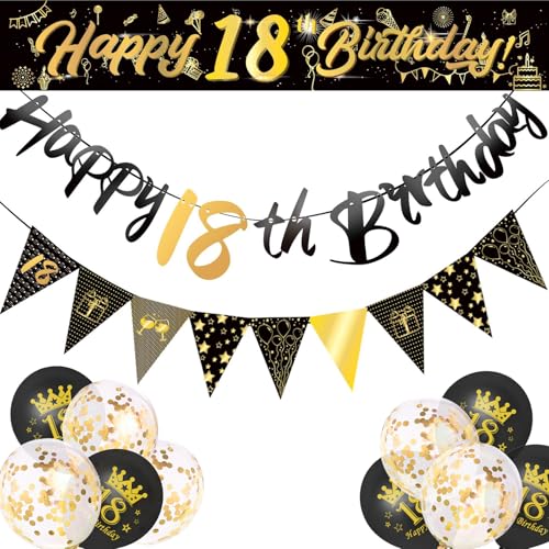 Sanerfa Geburtstag Dekorationen für Männer Schwarz Gold Happy Birthday Banner und Luftballons Set für Party Sanerfa Geburtstag Dekorationen für Männer Schwarz Gold Happy Birthday Banner und Luftballons Set für Party von Sanerfa