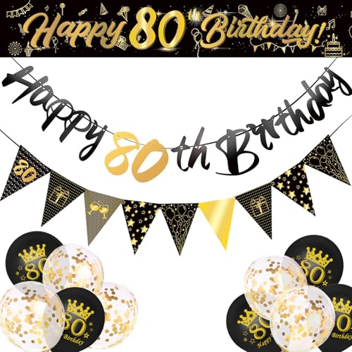 Sanerfa Geburtstag Dekorationen für Männer Schwarz Gold Happy Birthday Banner und Luftballons Set für Party von Sanerfa