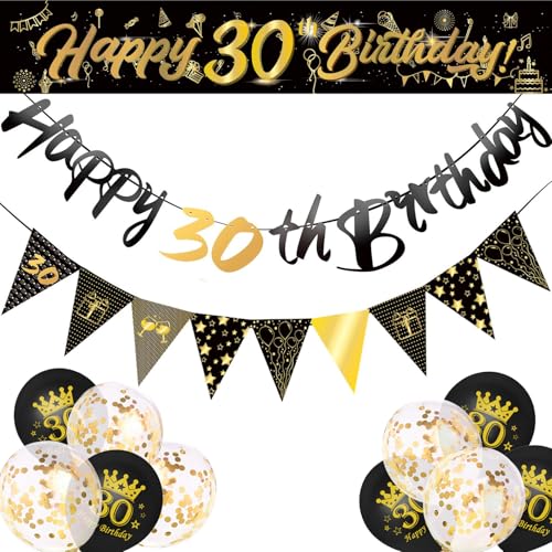 Sanerfa Geburtstag Dekorationen für Männer Schwarz Gold Happy Birthday Banner und Luftballons Set für Party von Sanerfa