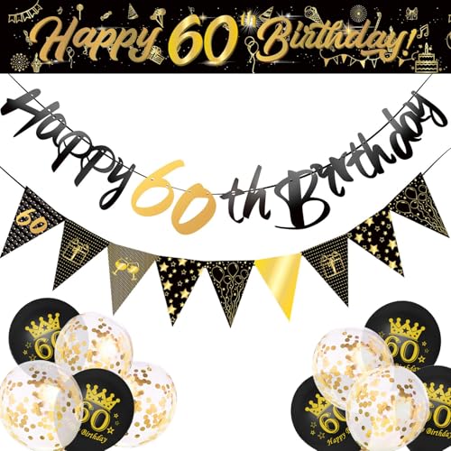 Sanerfa Geburtstag Dekorationen für Männer Schwarz Gold Happy Birthday Banner und Luftballons Set für Party von Sanerfa