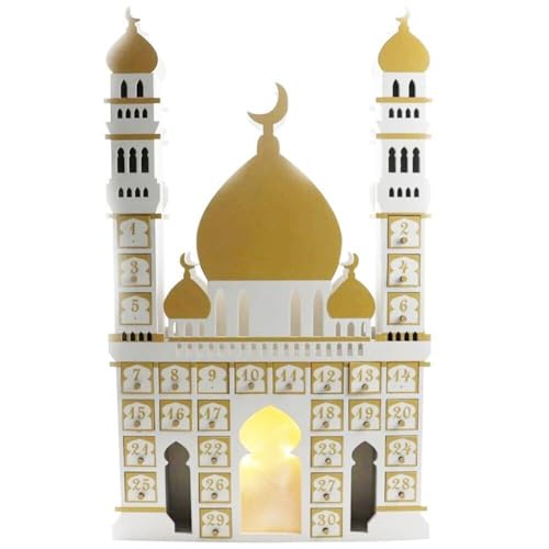 Holz Ramadan Adventskalender Moschee Form Eid Countdown Kalender Ramadan Castle Adventskalender Ornament Led -licht Für Wohnkultur von Sanfly