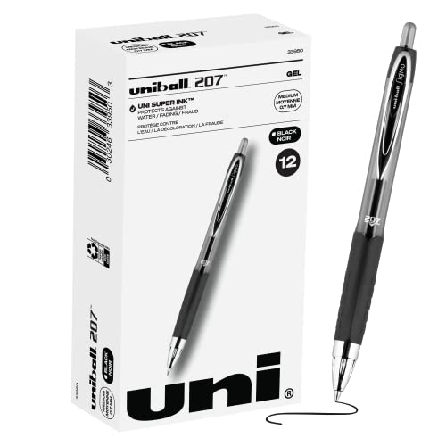 Signo Gel 207 Roller Ball Retractable Gel Pen, Black Ink, Medium, Dozen von Uni-Ball