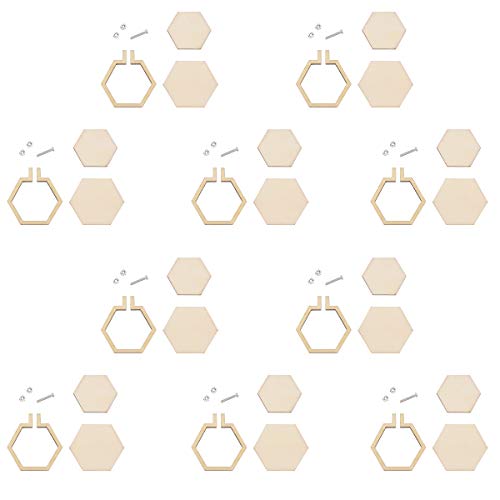 DIY Mini-Holz-Stickrahmen für Kreuzstich, verschiedene Forme, Ring zum Basteln, Nähen und Aufhängen Handwerk, Halskette, Hochzeit, Ornament, 10 Stück/Set (Hexagon) von Sanmum