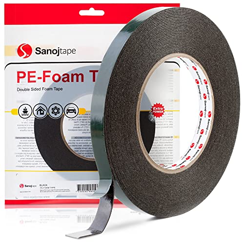 Sanojtape Doppelseitiges Klebeband Extra Stark Schwarz 12mm x 10m Universal Montageband 1mm Dicke Schaumstoff Karosseriekleber Tape Starker Kleber von Sanojtape