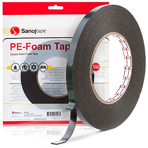 Sanojtape Doppelseitiges Klebeband Extra Stark Schwarz 9mm x 10m Universal Montageband 1mm Dicke Schaumstoff Karosseriekleber Tape Starker Kleber von Sanojtape