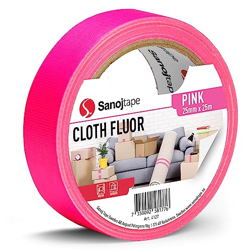 Sanojtape Neon-Fluor-Gewebeband 25mm x 25m Fluoreszierendes Rosa Dekoband Fluoreszierendes Klebeband von Sanojtape