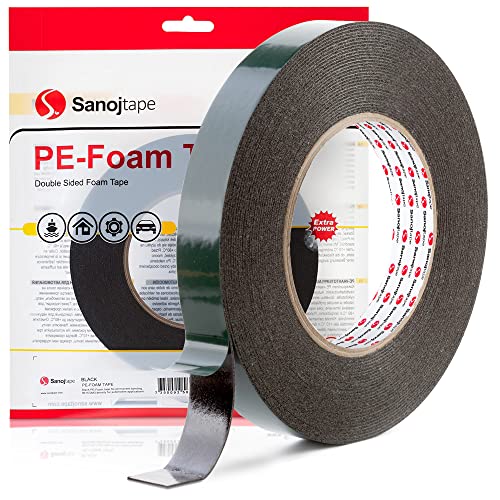 Sanojtape Doppelseitiges Klebeband Extra Stark Schwarz 19mm x 10m Universal Montageband 1mm Dicke Schaumstoff Karosseriekleber Tape Starker Kleber von Sanojtape