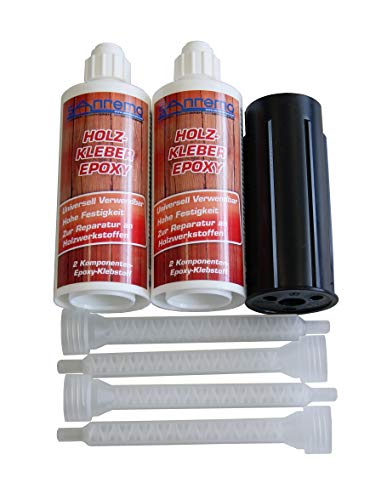 HOLZKLEBER EPOXY 280ml + 4 Mischdüsen + Auspressstössel 2-Komponenten Klebstoff Epoxidharz Kleber von Sanremo