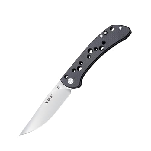 Sanrenmu Faltbares Messer Taschenmesser für Männer, 12C27 Stahlklinge, G10/Halbkohlefaser/Aluminiumgriff, 205mm EDC Sharp Camping Messer mit Taschenclip (Grau) von Sanrenmu