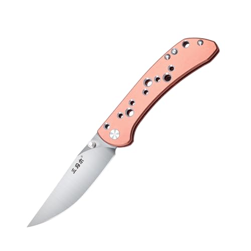 Sanrenmu Faltbares Messer Taschenmesser für Männer, 12C27 Stahlklinge, G10/Halbkohlefaser/Aluminiumgriff, 205mm EDC Sharp Camping Messer mit Taschenclip (Orange) von Sanrenmu
