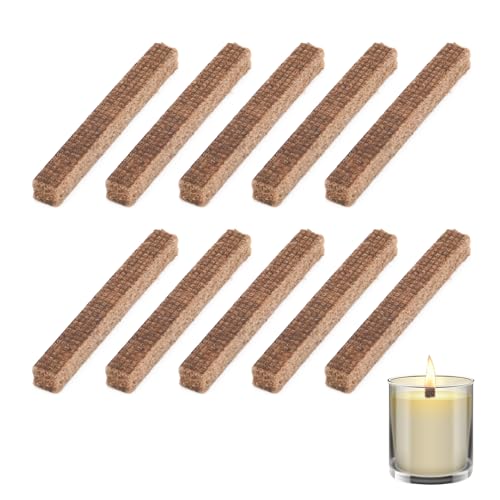 Sanrolax Dauerdocht für Wachsfresser,10 Stück Holzdochte für Kerzen,10x10x90mm Docht aus Holzfaser,Dauerdocht für Kerzenreste Schmelzfeuers für Kerzenreste Outdoor und Indoor von Sanrolax