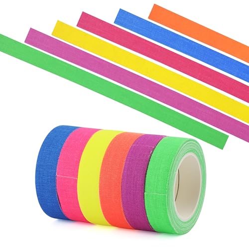 Sanrolax 6 Rollen Fluoreszierendes Klebeband Bunt Gewebeband Neon Klebeband für Partydekorationen Kreative Kunst Heimwerkerprojekte von Sanrolax