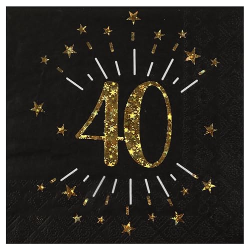 10 Papierservietten, Motiv: Joyeux Anniversaire 40, Schwarz und Gold, 18 x 33 cm 10 Papierservietten, Motiv: Joyeux Anniversaire 40, Schwarz und Gold, 18 x 33 cm von Santex