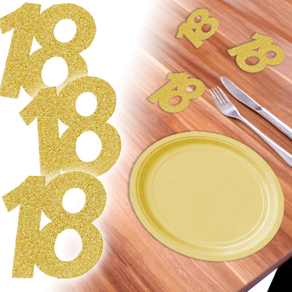 Glitterzahlen 18 in Gold zum 18. Geburtstag, 6 Stück, 7,5cm, x 6,5cm Glitterzahlen 18 in Gold zum 18. Geburtstag, 6 Stück, 7,5cm, x 6,5cm von Santex