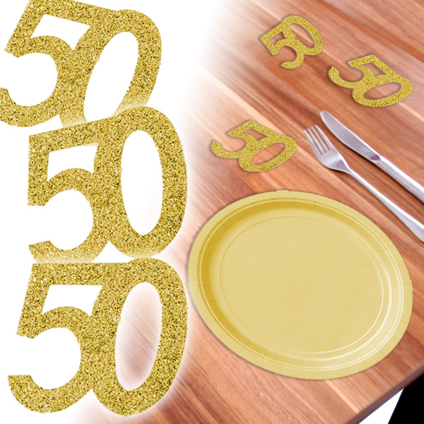 Glitterzahlen 50 in Gold zum 50. Geburtstag, 6 Stück, 8,5cm, x 7cm von Santex