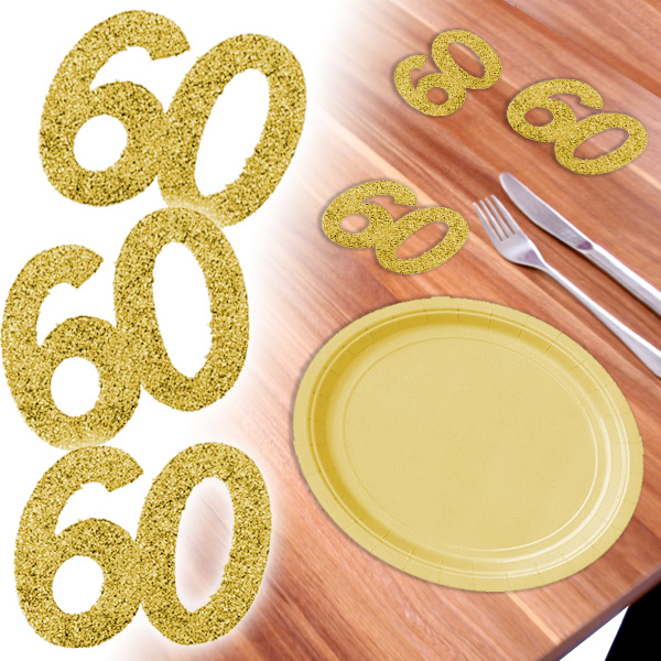 Glitterzahlen 60 in Gold zum 60. Geburtstag, 6 Stück, 8,5cm, x 7,5cm von Santex