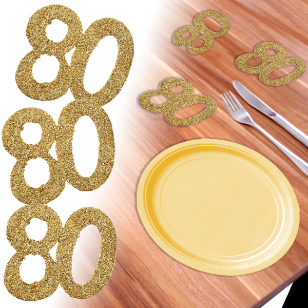 Glitterzahlen 80 in Gold zum 80. Geburtstag, 6 Stück, 8,5cm, x 7,5cm von Santex