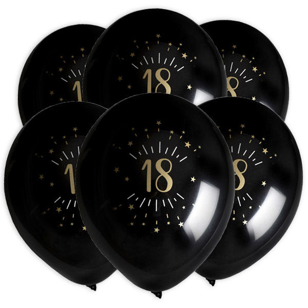 Luftballons "Zahl 18" in schwarz-gold, 8er Pack, Ø 23cm von Santex